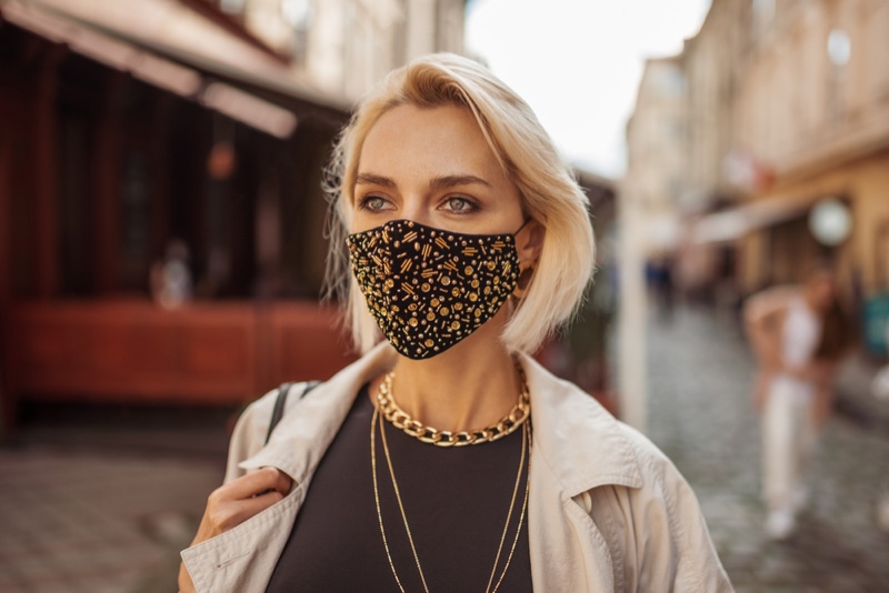 Blonde Woman Stylish Face Mask City