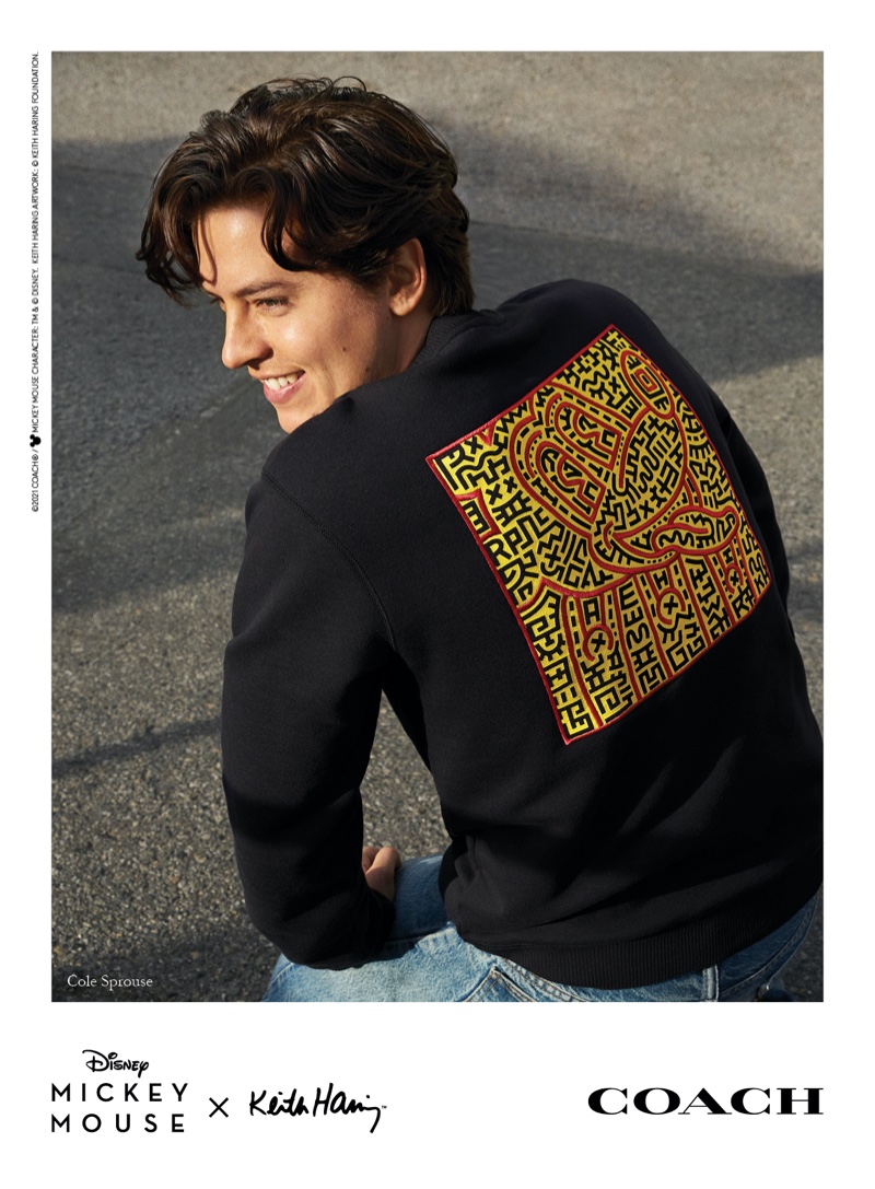 Cole Sprouse fronts Coach Mickey Mouse x Keith Haring campaign.