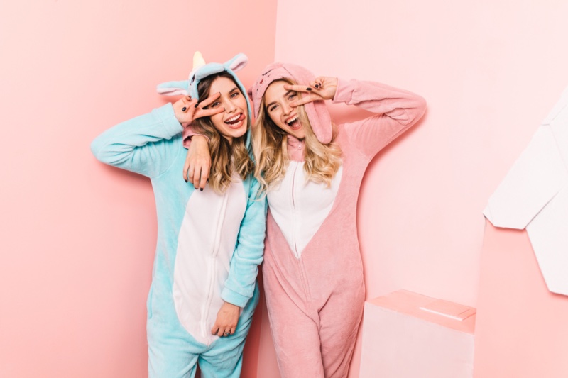 Friends Smiling Pajamas Blue Pink One Pieces