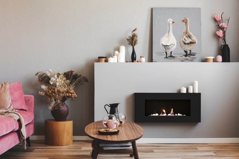 Interior Home Decor Electric Fireplace Candle Duck Painting