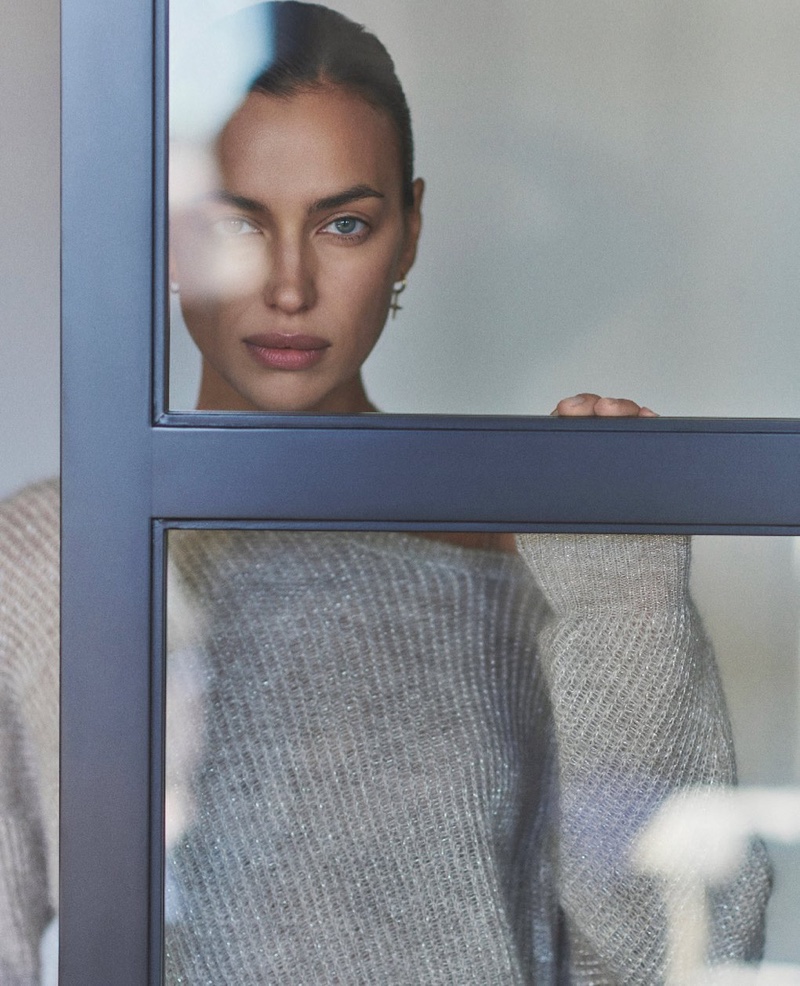 Ready for her closeup, Irina Shayk wears Falconeri cashmere sweater.