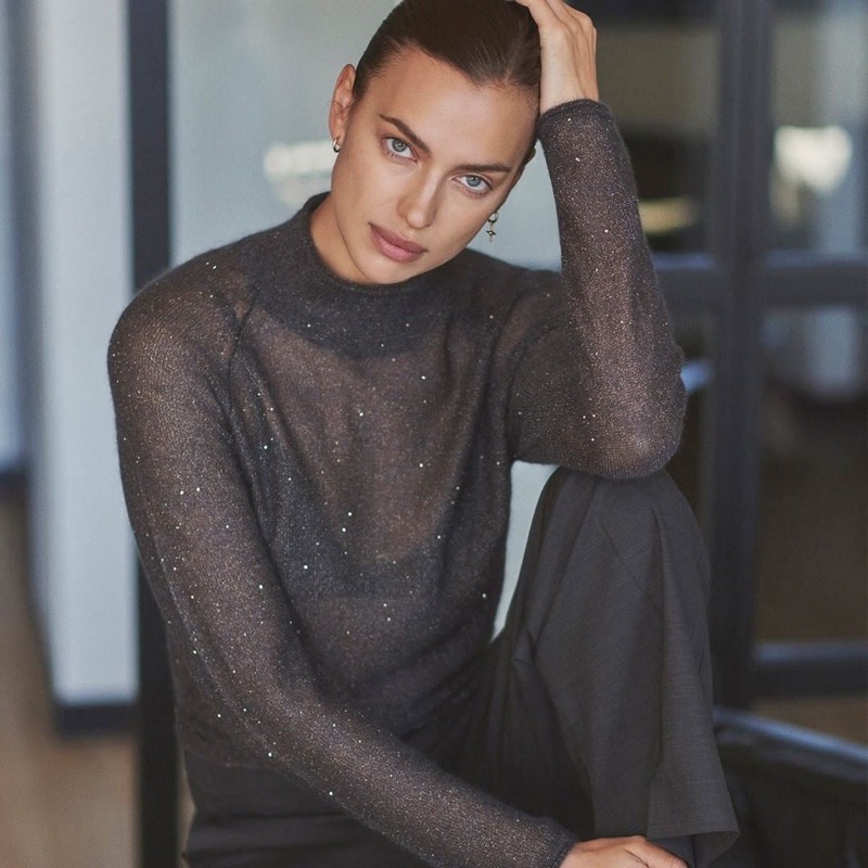 Turning up the shine factor, Irina Shayk poses in Falconeri design.