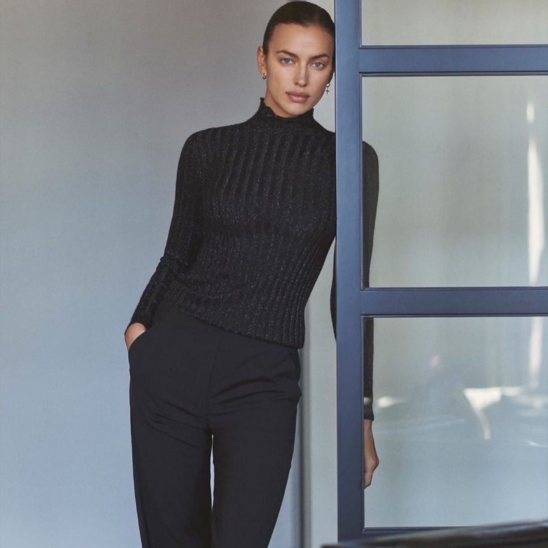 Irina Shayk models Falconeri holiday cashmere sweaters.