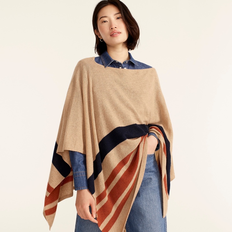 J. Crew Cashmere-Blend Popover Poncho in Stripe $148