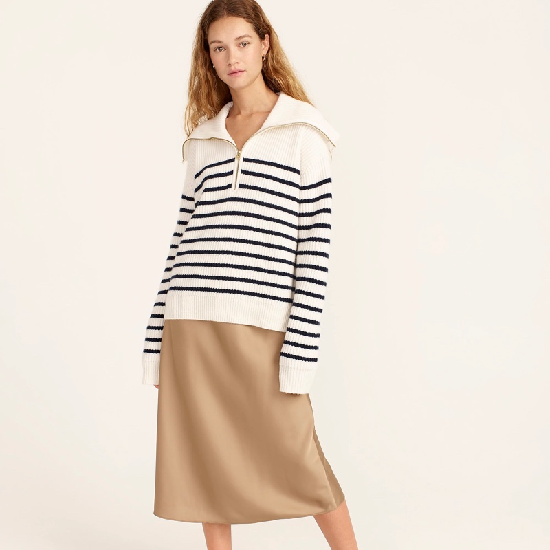 J. Crew Cashmere Half-Zip Pullover Sweater in Stripe $298