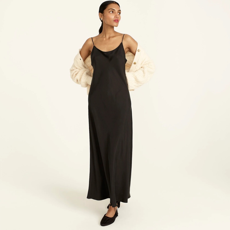 J. Crew Eco Cupro Slip Dress in Black $128