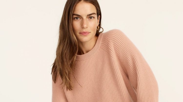 J. Crew Ribbed Cashmere Oversized Crewneck Sweater in Rosy Dune $198