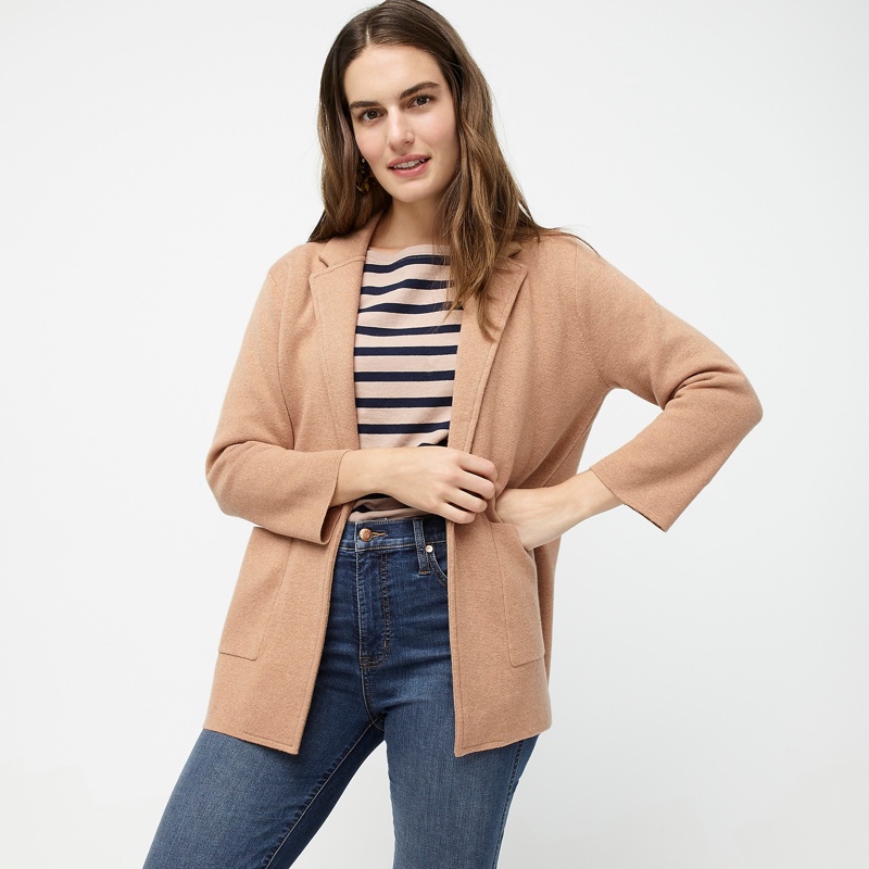 J. Crew Sophie Open-Front Sweater-Blazer in Khaki $148