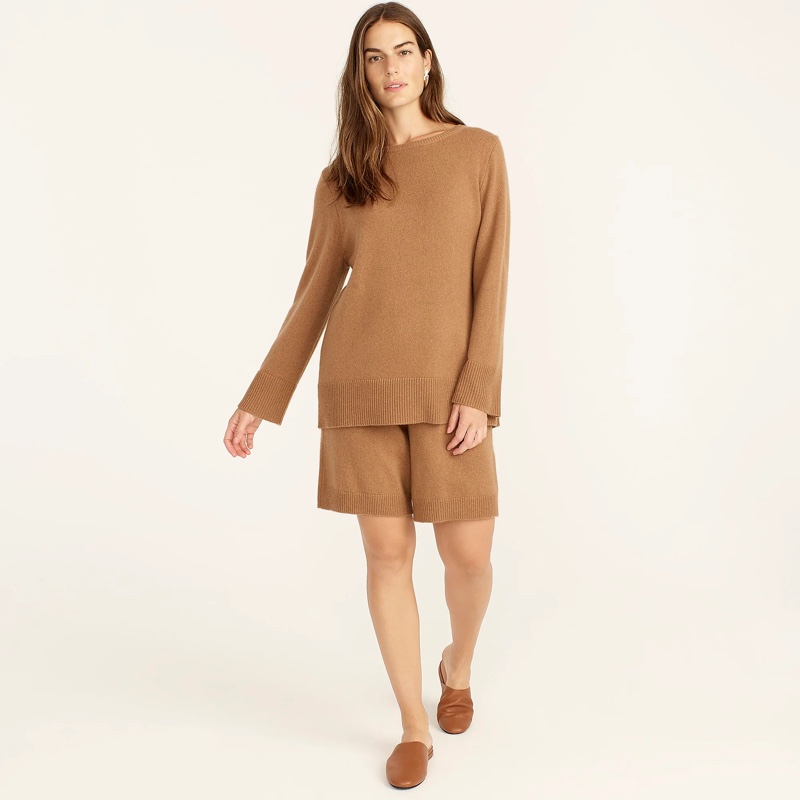 J. Crew Wool & Recycled Cashmere Oversized Crewneck Sweater in Hillside Brown $148