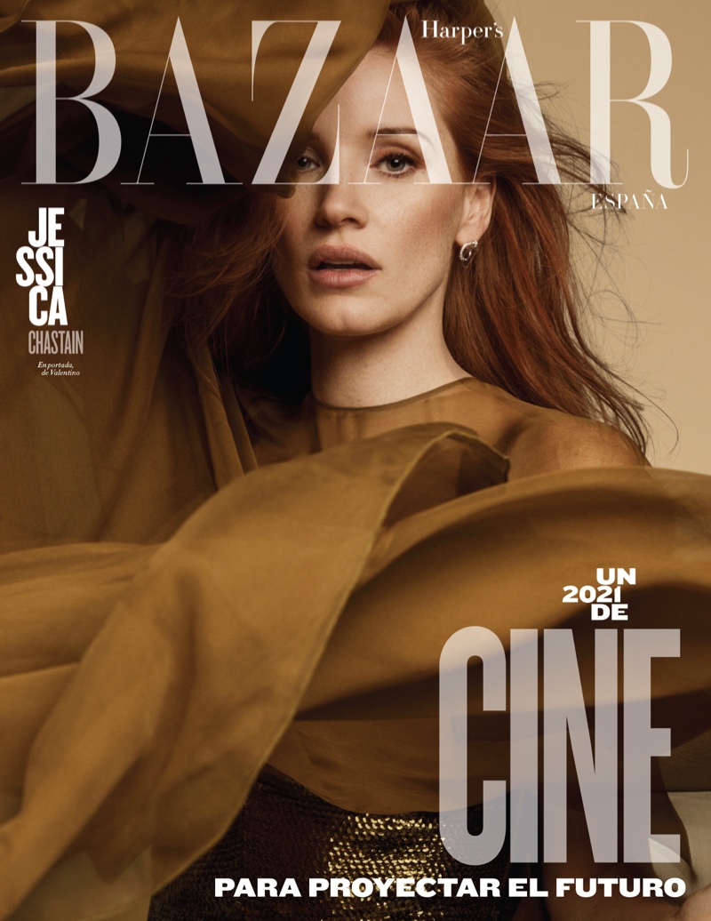 Actress Jessica Chastain on Harper's Bazaar Spain January 2021 Cover. Photo: David Roemer