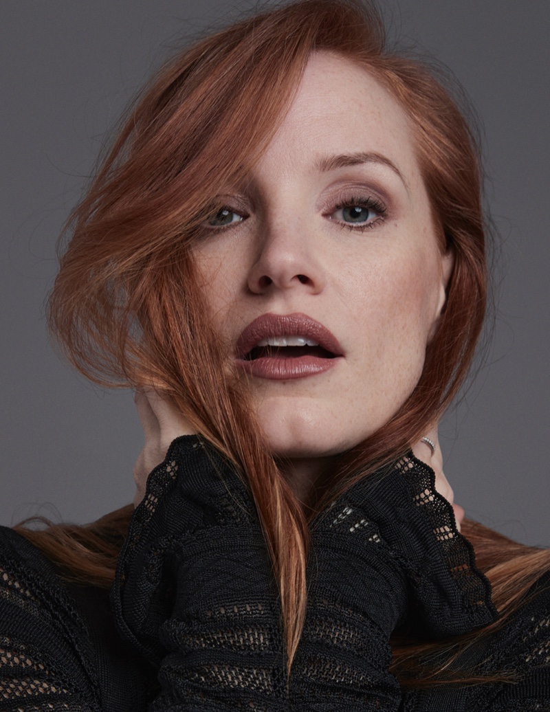 Ready for her closeup, Jessica Chastain wears Maison Alaïa dress. Photo: David Roemer