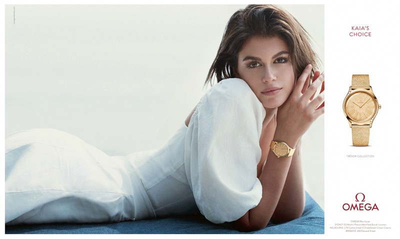 Luxury watch brand Omega taps Kaia Gerber for its Tresor campaign.