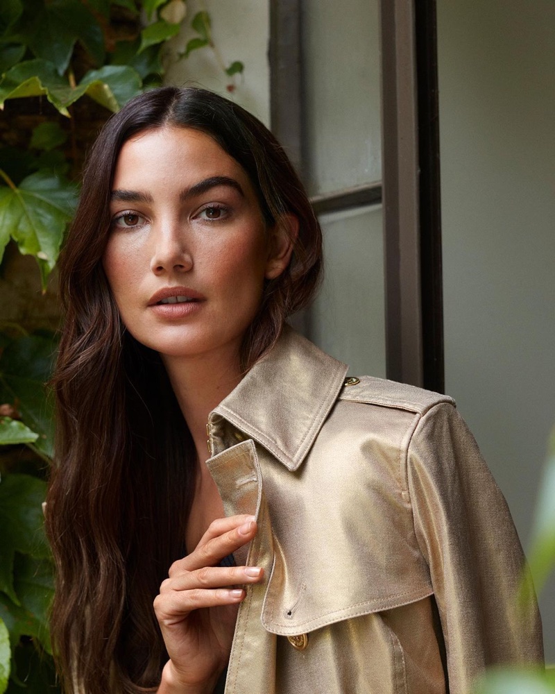 Lauren Ralph Lauren highlights gold jacket from Holiday 2020 collection.