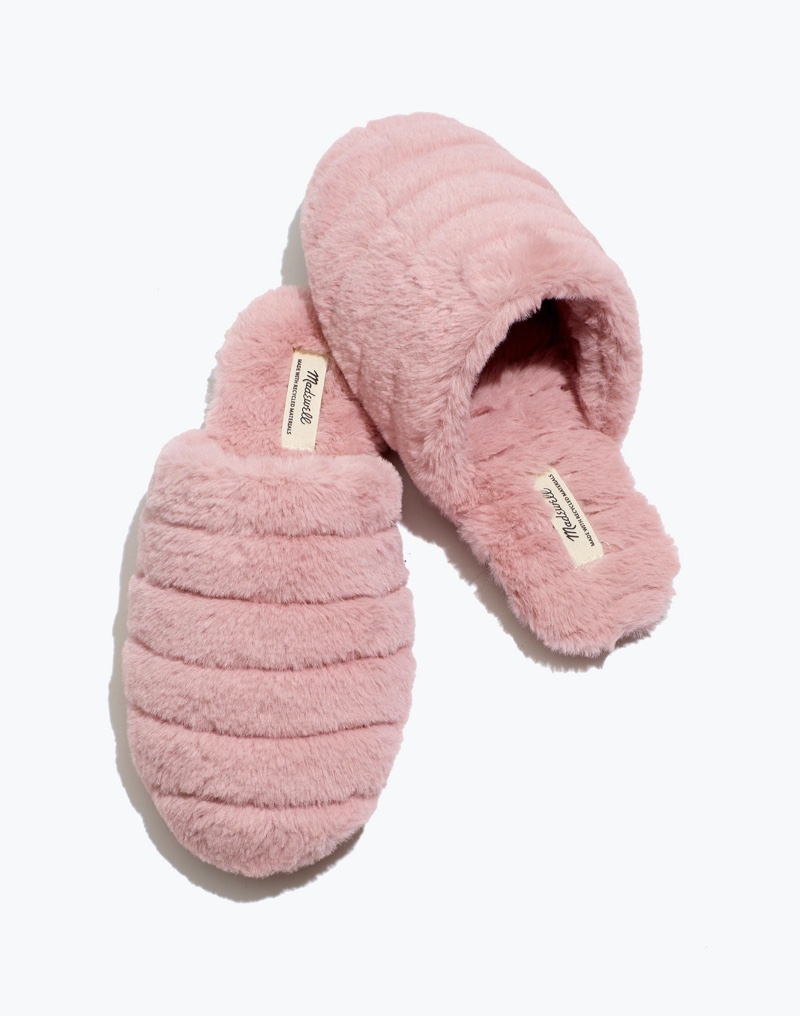 Madewell Quilted Scuff Slippers Recycled Faux Fur in Dusty Blush $29.50