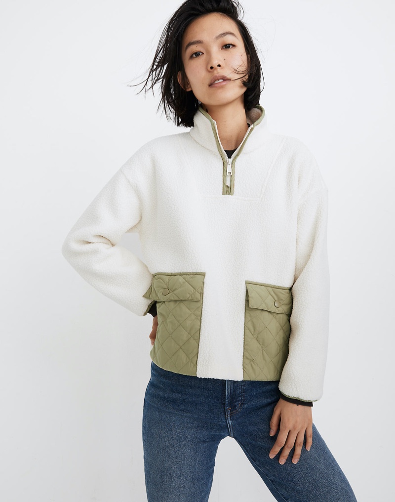 Madewell (Re)sourced Fleece Quilted-Pocket Popover Jacket in Antique Cream $128