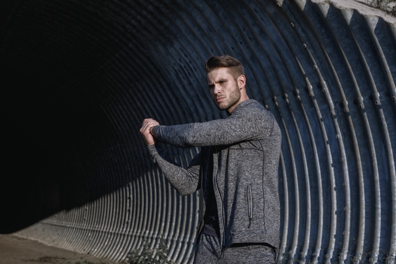 Male Model Workout Apparel Jacket Grey Look