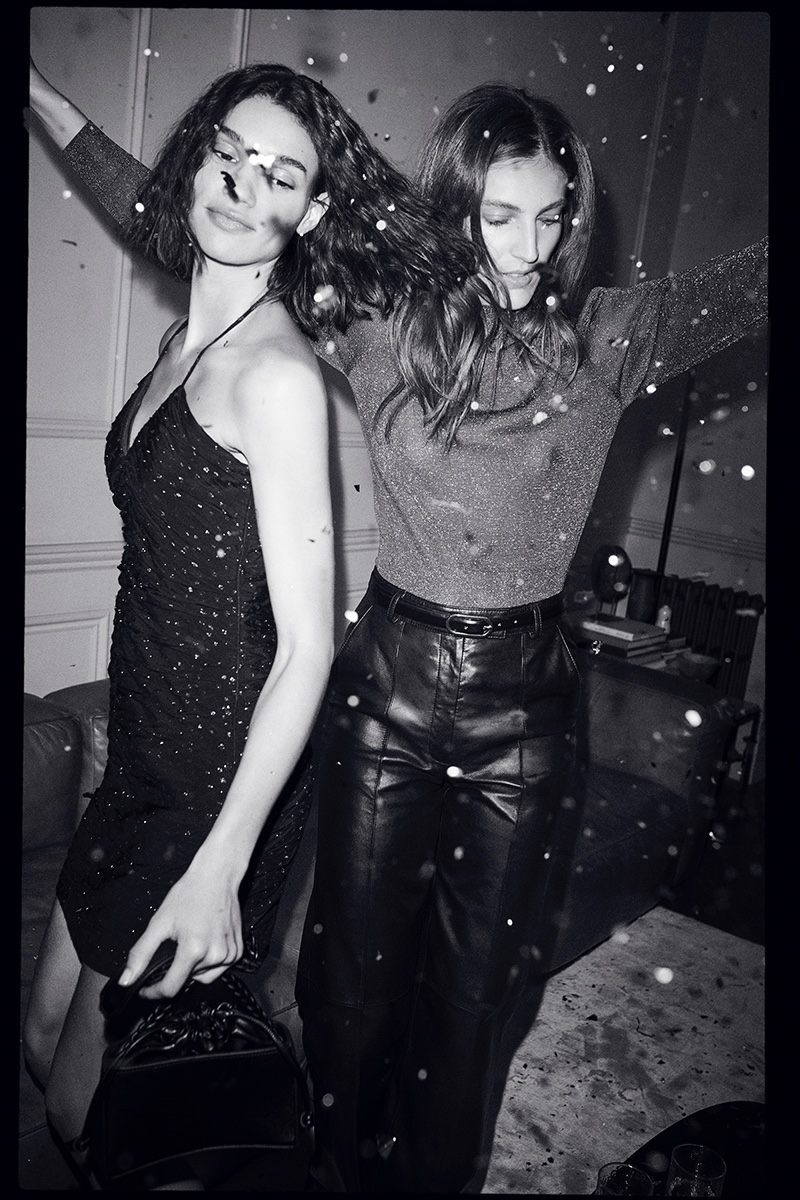 Barbara Valente and Othilia Simon model party looks from Spanish fashion brand Mango.