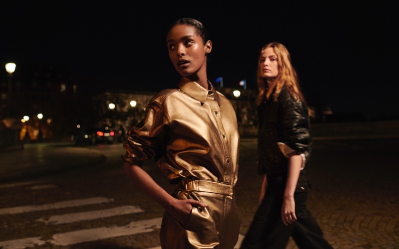 Malika Louback and Felice Noordhoff star in Massimo Dutti Lights On editorial.