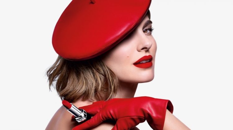 Natalie Portman shows off red lips in Dior Rouge Dior 2021 lipstick campaign.