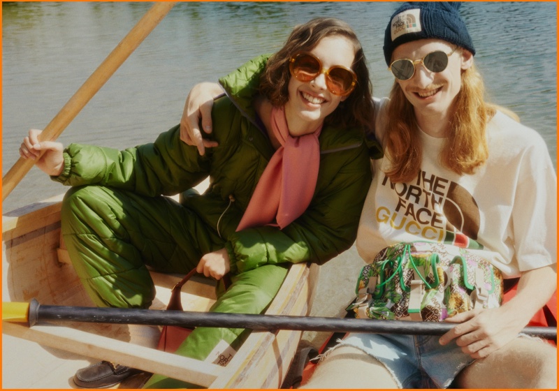 Models are all smiles in The North Face x Gucci campaign.