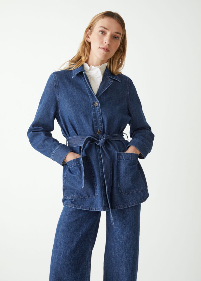 & Other Stories Belted Denim Jacket in Blue $119