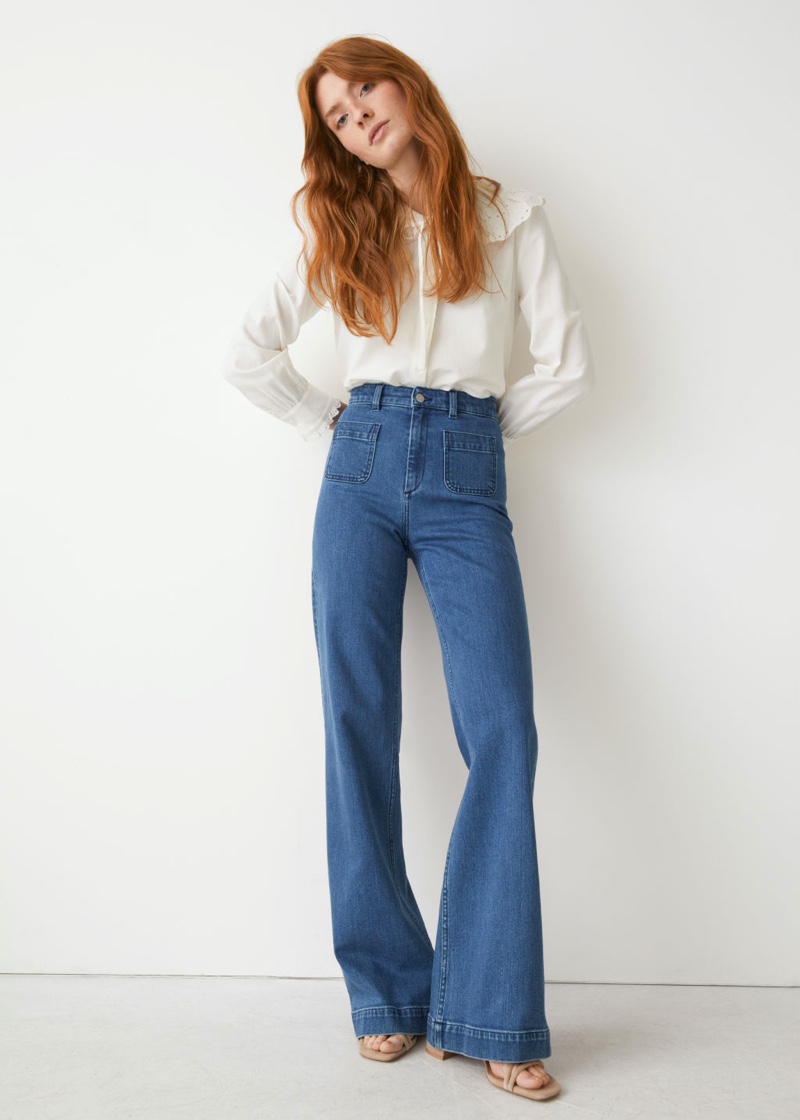 & Other Stories Flared High Waist Jeans in Mid Blue $79