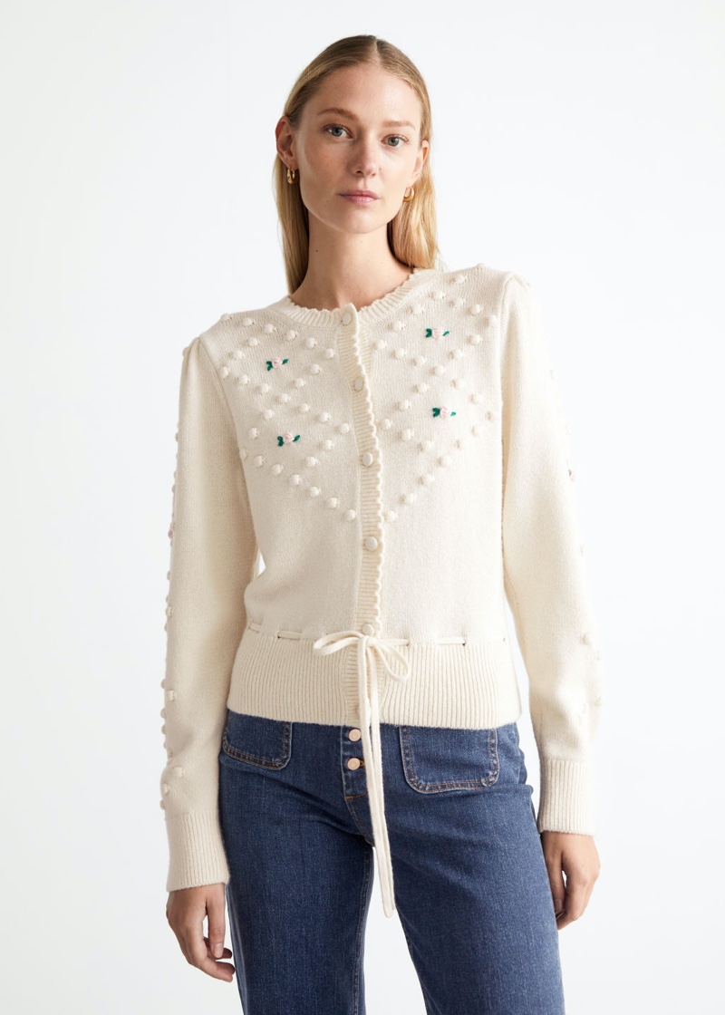 & Other Stories Rose Embroidery Knit Cardigan $129