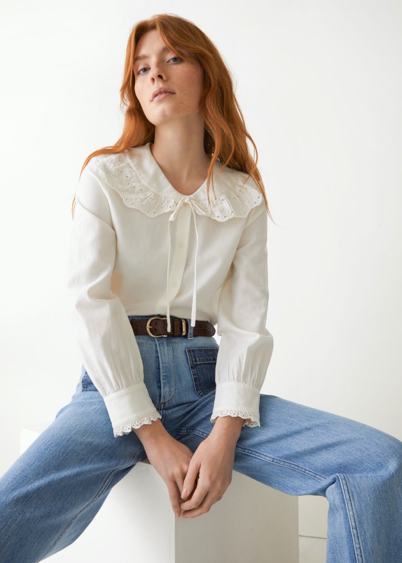 & Other Stories Scalloped Embroidery Blouse $69