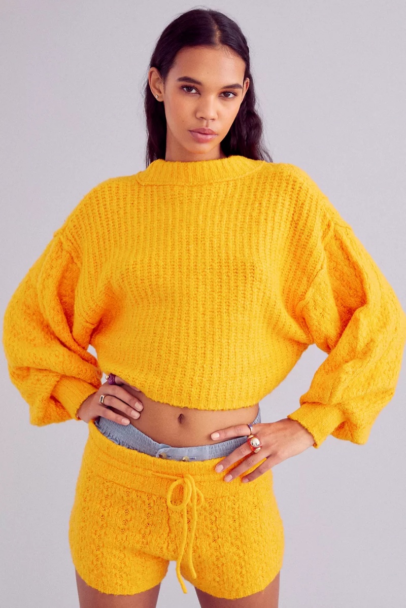 Out From Under Adeline Mock Neck Cropped Sweater in Yellow $39
