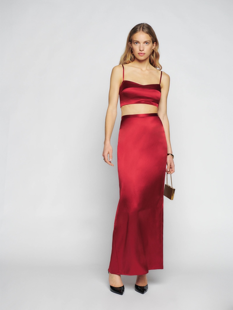 Reformation Isabella Silk Two Piece in Sangre $328