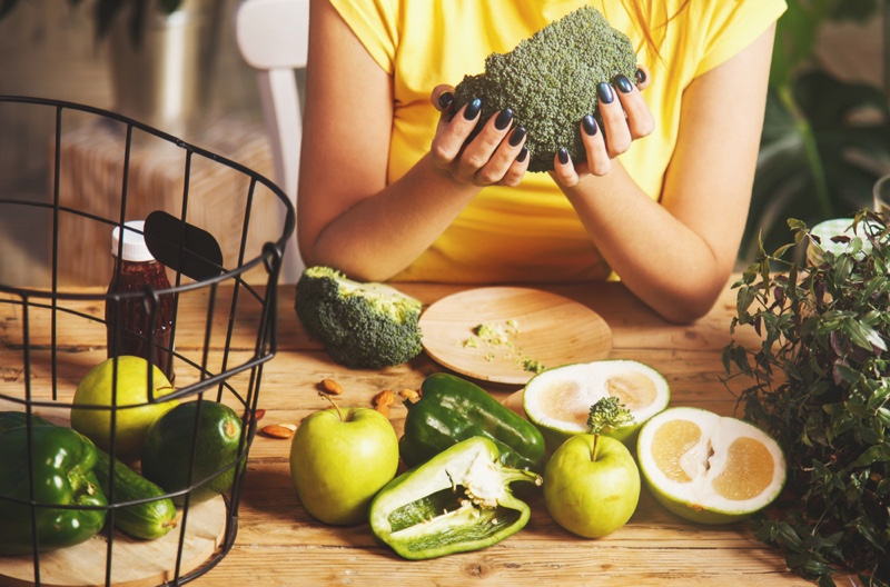 Woman Holding Broccoli Healthy Fruits Vegetables Green Food