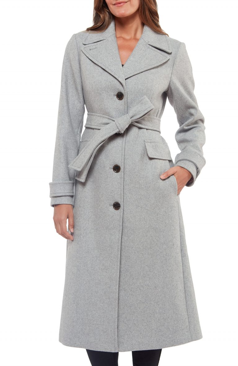 Women’s Kate Spade New York Belted Wool Blend Coat, Size X-Small - Grey