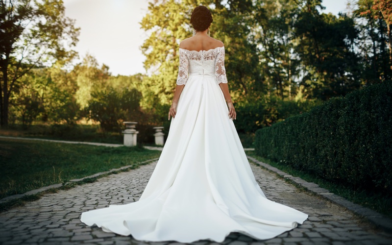 A-Line Wedding Dress Back Off-the-Shoulder Neckline