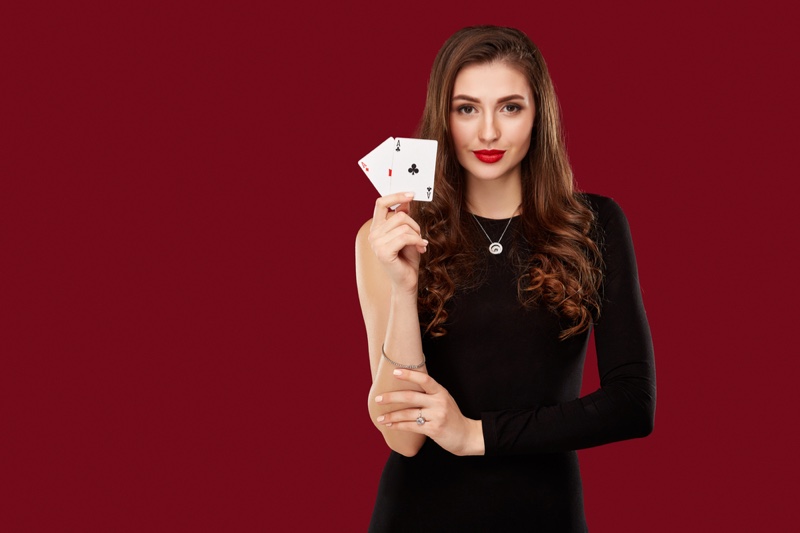Attractive Woman One Sleeve Black Dress Playing Cards