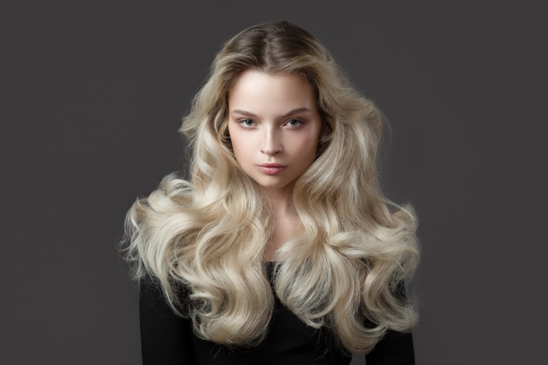 Blonde Model Long Wavy Voluminous Hair