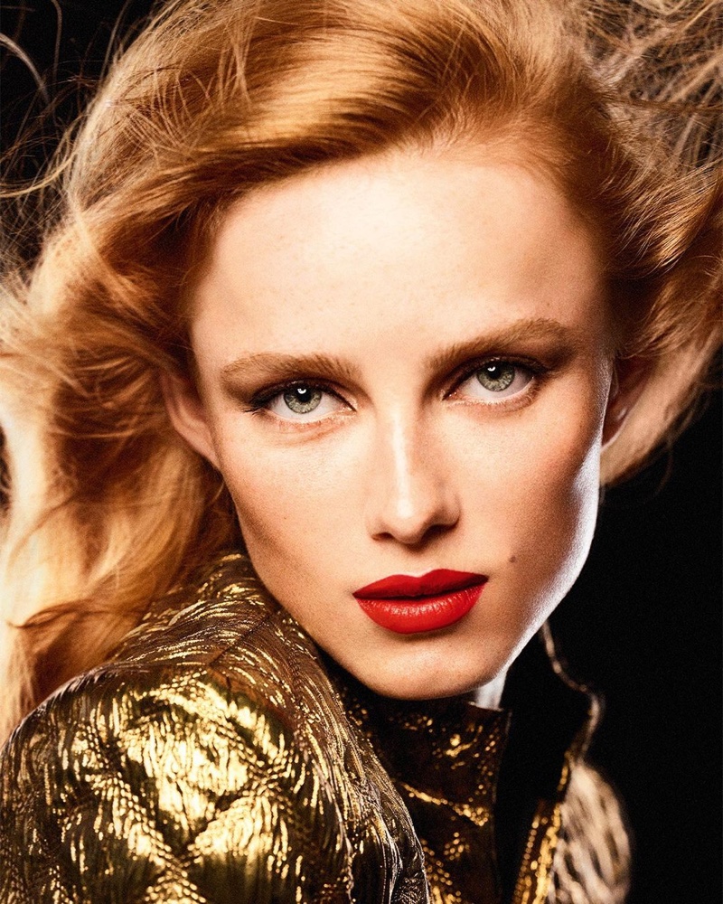 Rianne van Rompaey stars in Chanel Rouge Allure Velvet Le Lion De Chanel lipstick campaign.