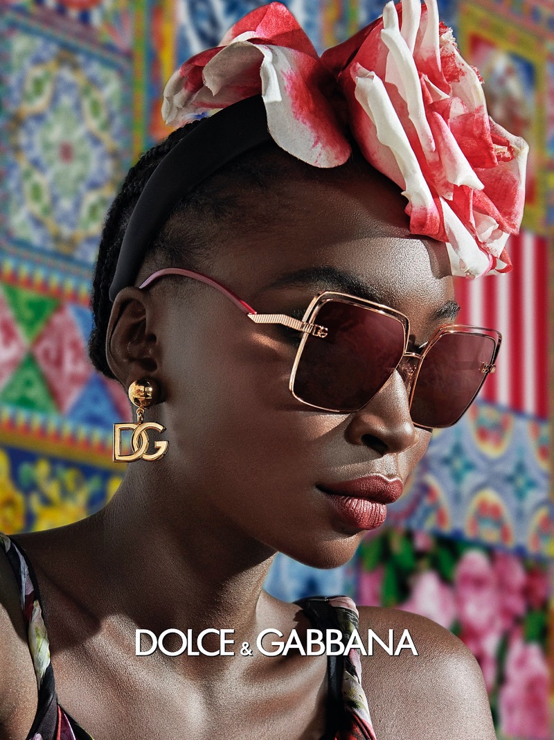 Diarra Ndiaye poses for Dolce & Gabbana Eyewear spring-summer 2021 campaign.