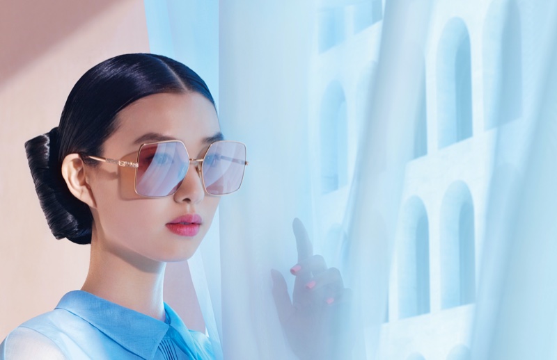 Estelle Chen models eyewear in Fendi spring-summer 2021 campaign.