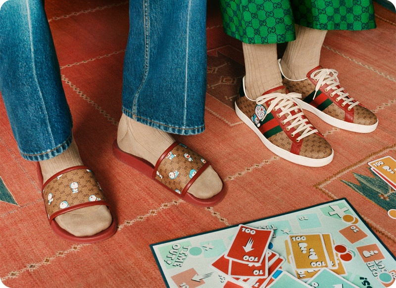 Gucci's iconic double-G print gets updated with Doraemon illustrations.