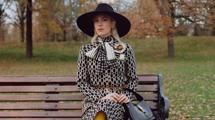 Vanessa Kirby stars in Gucci Winter in the Park campaign.