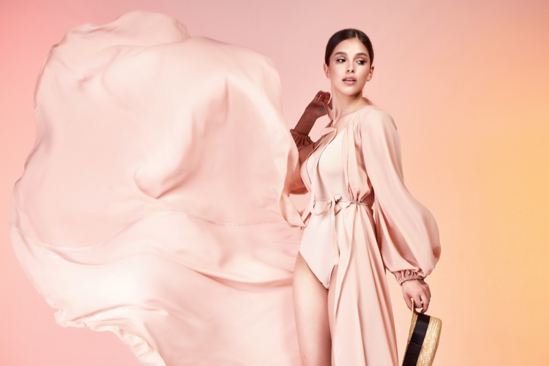 High Fashion Model Pink Look Airy Fabric