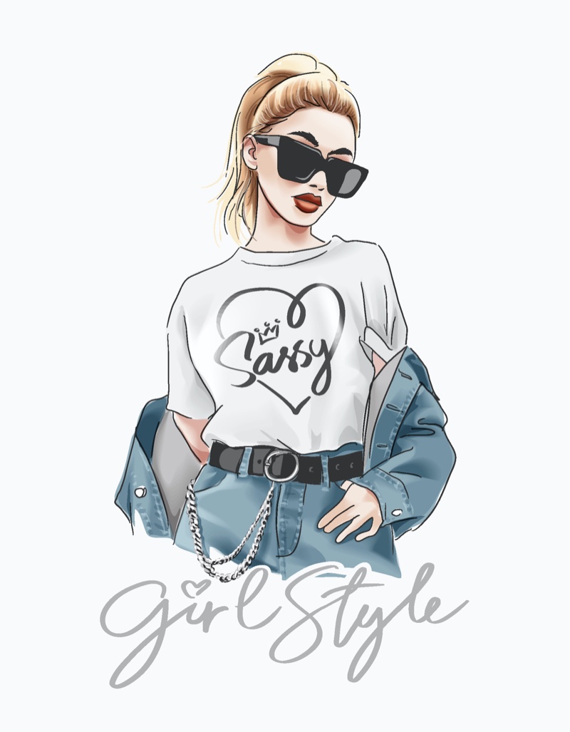 Illustration Sassy T-Shirt Denim