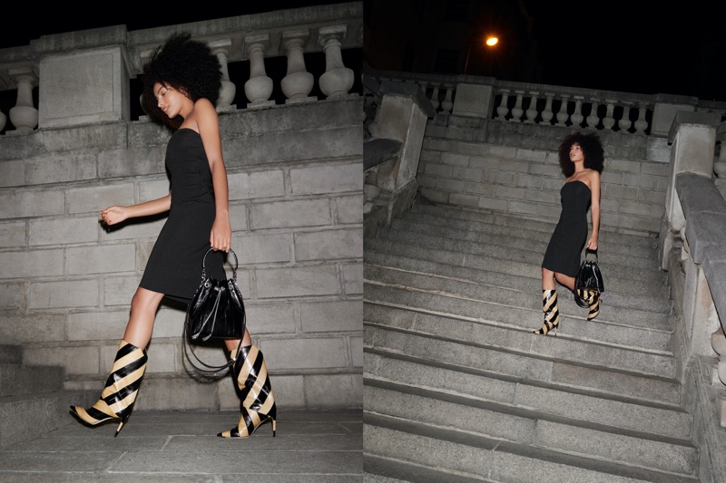 Sharon Alexie poses for Jimmy Choo spring-summer 2021 campaign at night.