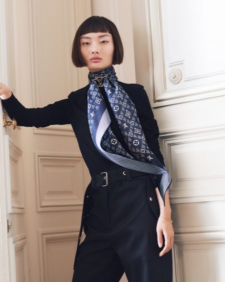 Mao Xiaoxing Shines in Louis Vuitton Lunar New Year 2021 Campaign Louis Vuitton 1854 Envy LV bandeau scarf.