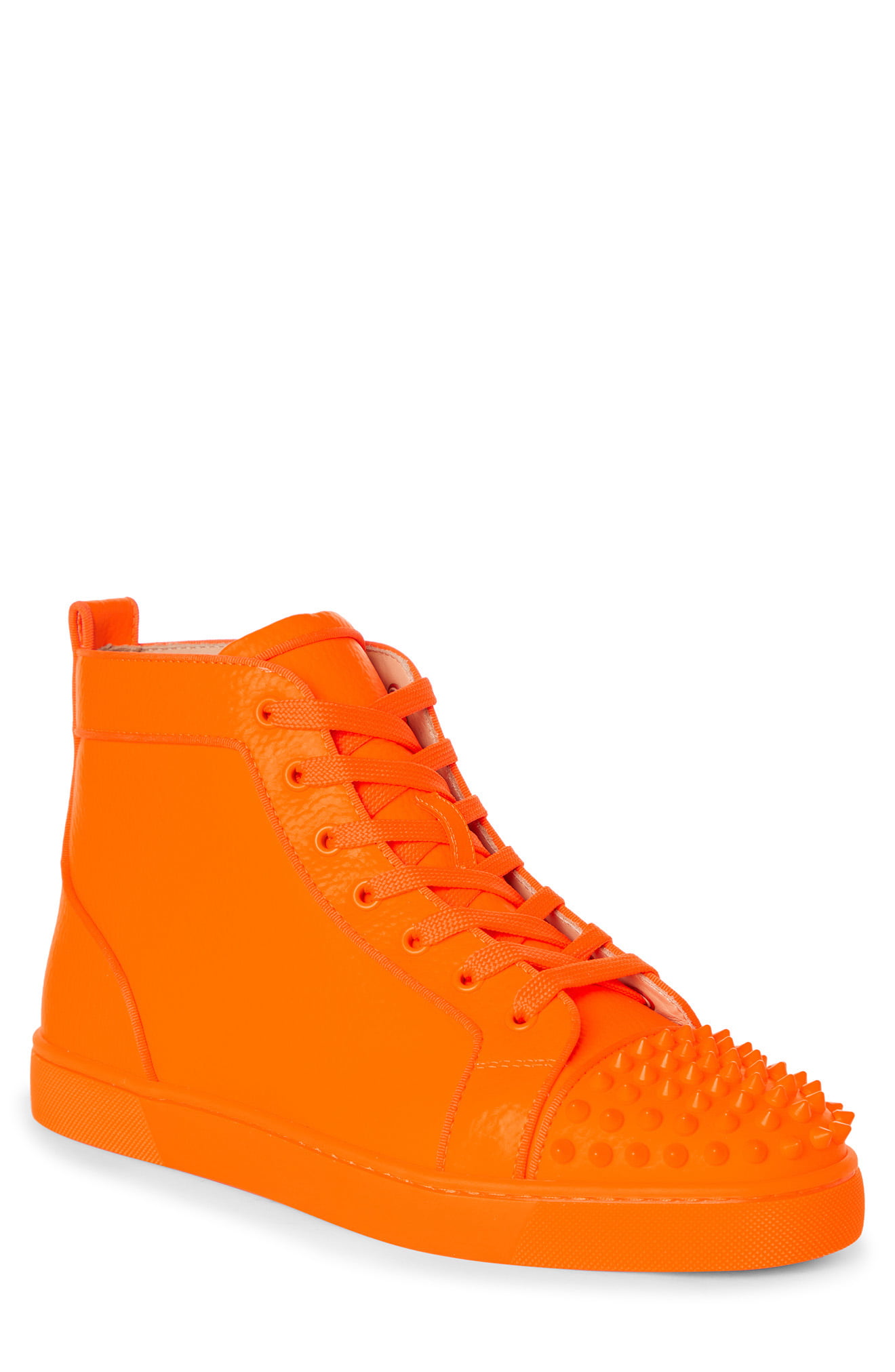 Men's Louboutin Lou Spikes High Top Sneaker, Size 7US - Orange | Fashion Gone