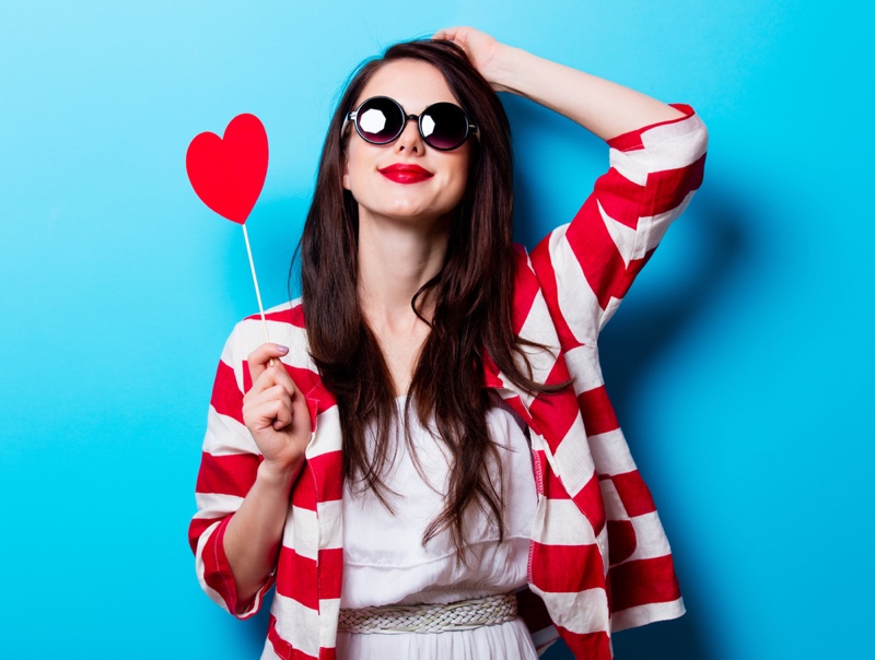 Model Heart Red White Striped Jacket Style