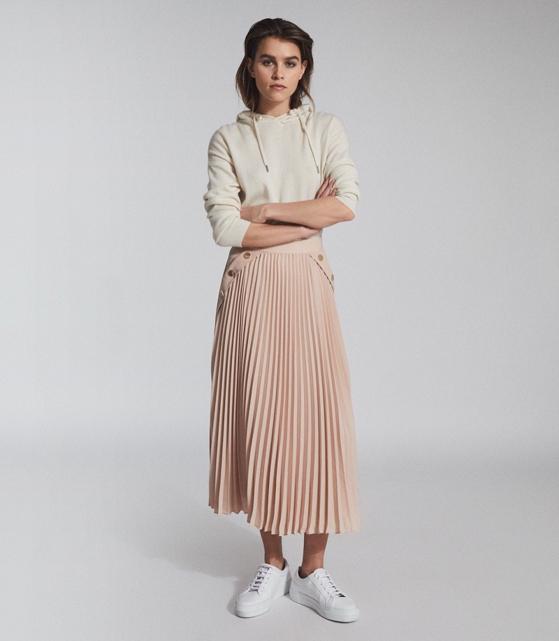 REISS Lina Pleated Mini Skirt in Nude $320