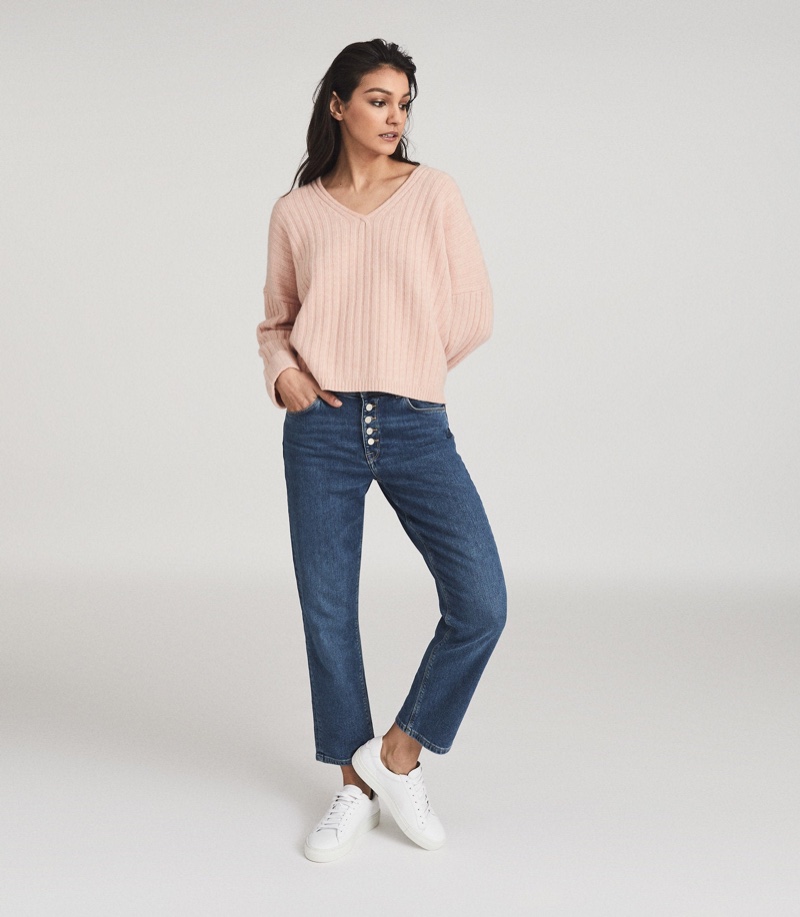 REISS Nina Wool Cashmere Blend V-Neck Sweater $245