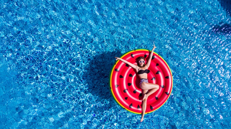 Swim Model Posing Watermelon Pool Float