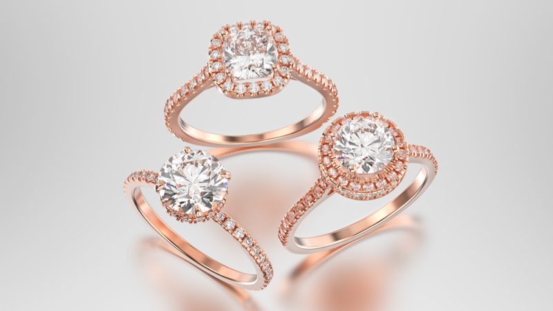 Three Rose Gold Rings Diamonds